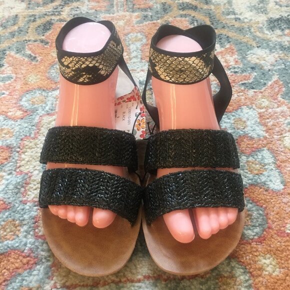 MUK LUKS Womens About Me Strappy Sandals Snake Print Raffia Ankle Strap 9 NWT - Picture 4 of 11